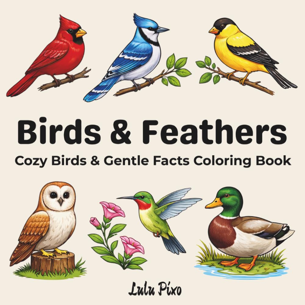 Birds & Feathers: Cozy Birds & Gentle Facts Coloring Book (Lily & Fred Colors)