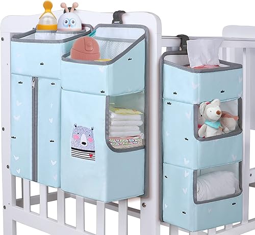 TOCKONIMN Hanging Diaper Caddy Organizer for Baby Crib - 3-in-1 Diaper Stacker for Changing Table Nursery Organization Storage Holder for Baby