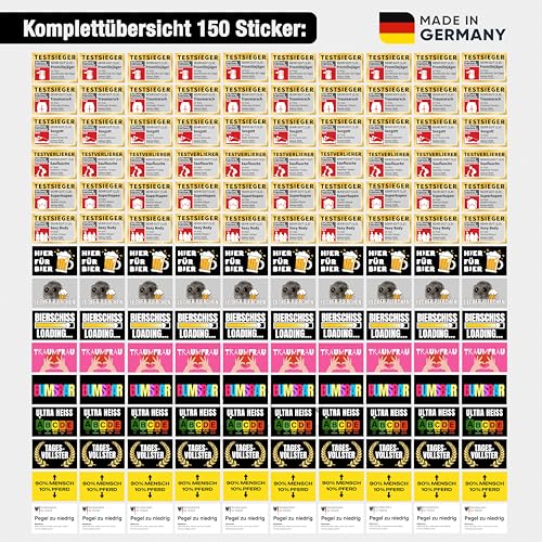 150x Malle Sticker Set in Top-Qualität mit UV-Beschichtung | 15 Motive | 2026 Edition | Aufkleber für Party, Ballermann, Schützenfest, Oktoberfest, Festival, JGA