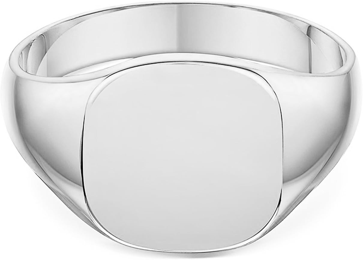 LANDA JEWEL Unisex Sterling Silver Cushion or Oval Shape Heavy Weight Polished Signet Ring