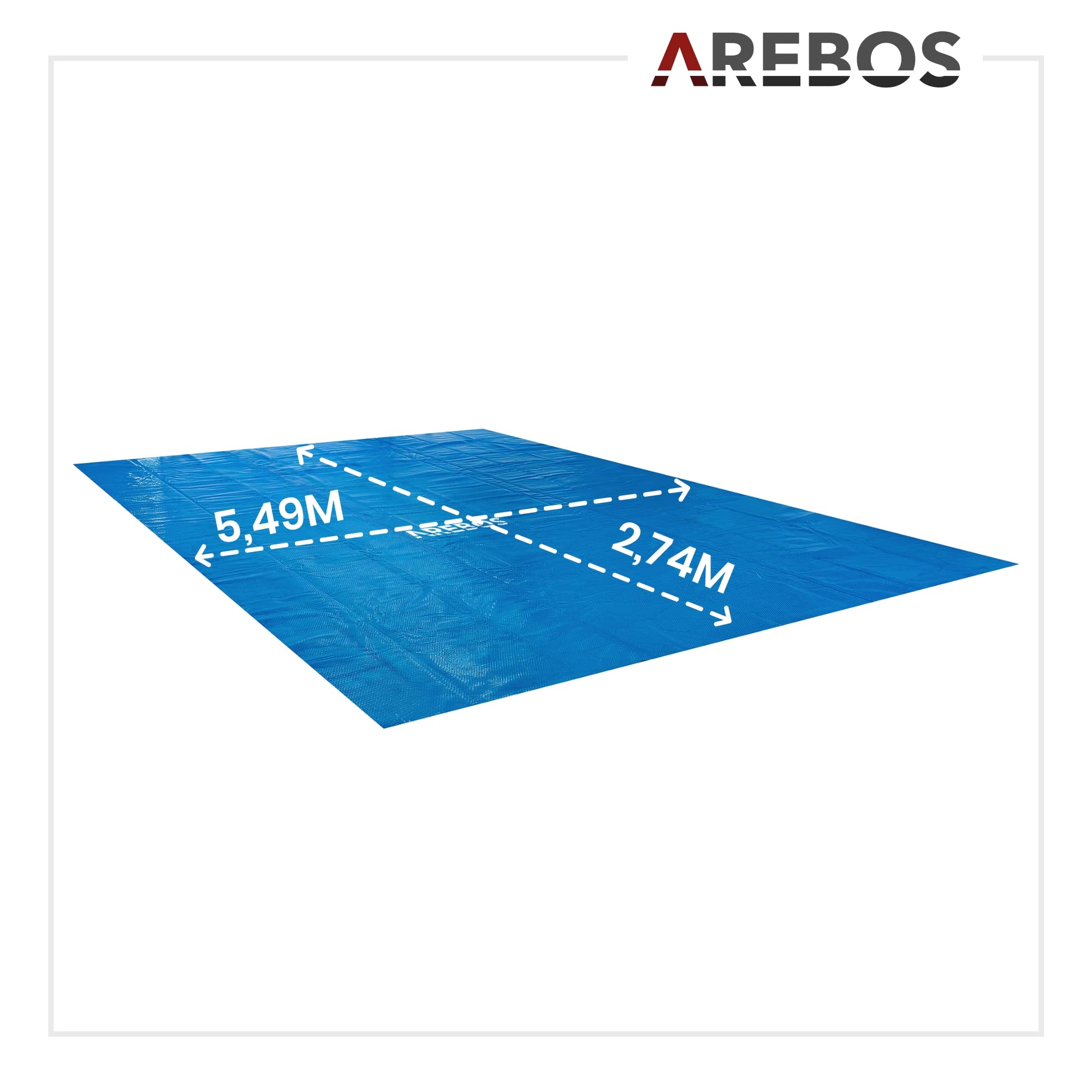 Arebos Solarabdeckplane eckig 5,49 x 2,74 m Blau 120 µm zuschneidbar Poolheizung