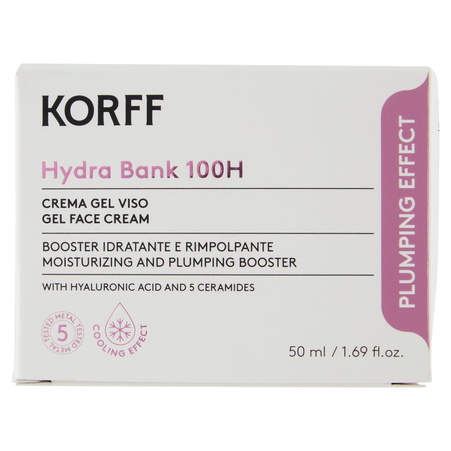 Korff Hydra Bank 100H Crema Viso Gel, Booster Idratante e Rimpolpante con Acido Ialuronico e 5 Ceramidi, 50 ml