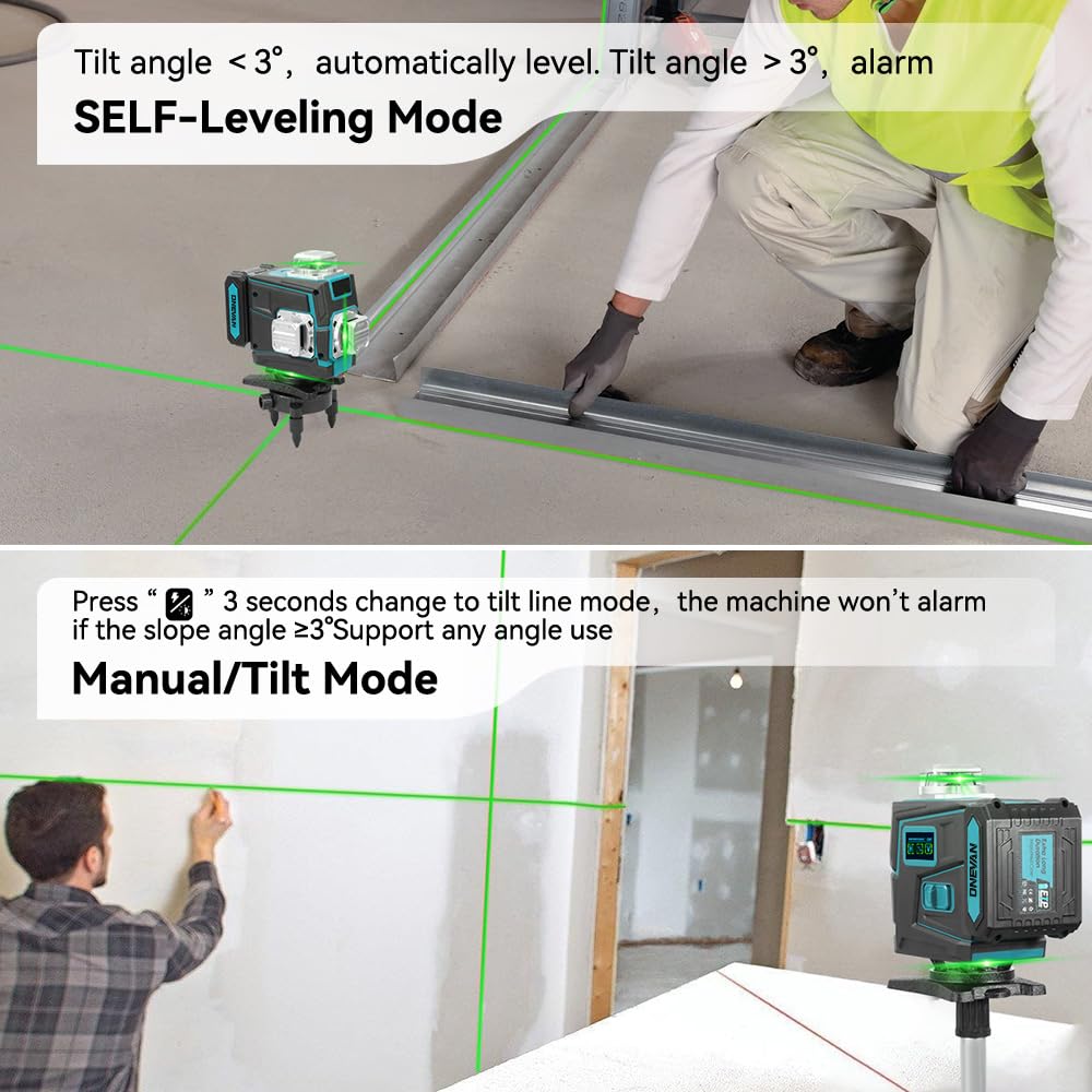 ONEVAN Livella Laser con Treppiede, 4D 360° Laser Autolivellante, Auto-Livellante ±3°, Raggio 30 m, 2 Batterie 4800 mAh, App & Telecomando, per Piastrelle, Soffitti e Appendi Quadri