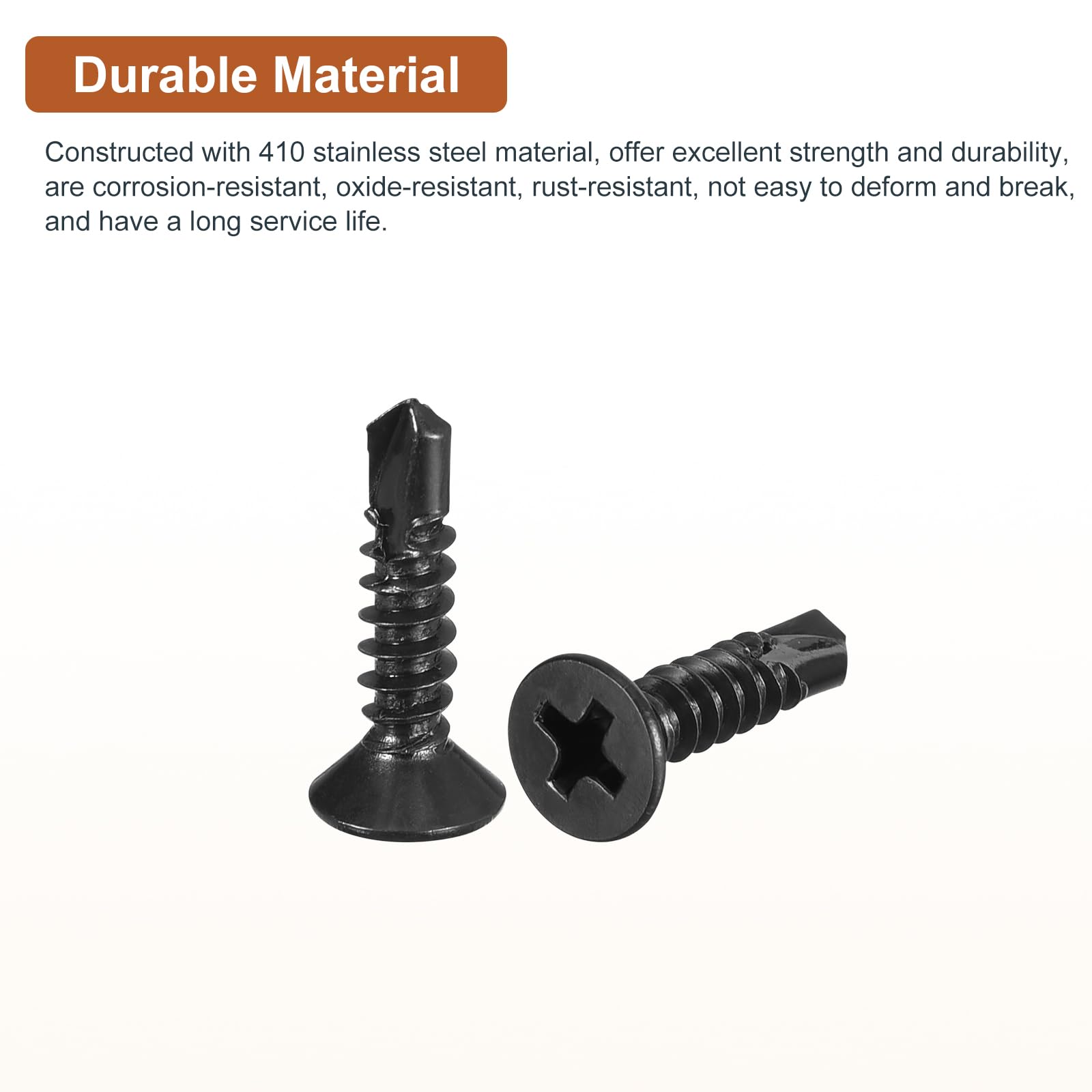 DTGN 100Pcs ST4.2x19mm Self Drilling Screws, 410 Stainless Steel Flat Head Phillips Sheet Metal Screw - Image 3