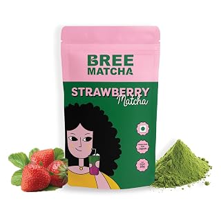 Bree Matcha Strawberry Matcha Tea Powder | Sourced from Kagoshima, Japan | Boost Energy & Focus | Rich in Antioxidants | Smooth Strawberry Taste | 50gm