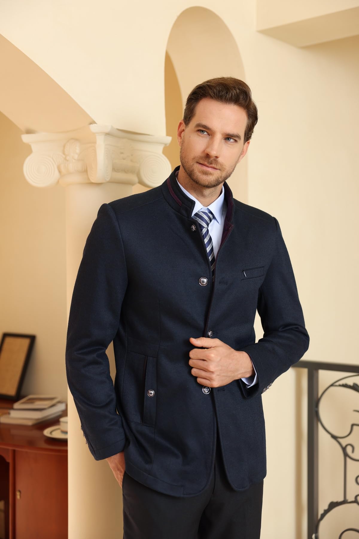 Allthemen Cappotto da Uomo Casual a Manica Lunga Trench Coat Ufficiale con Collo Giacca Lunga Generale Fit Cappotto Invernale Caldo Con Bottoni