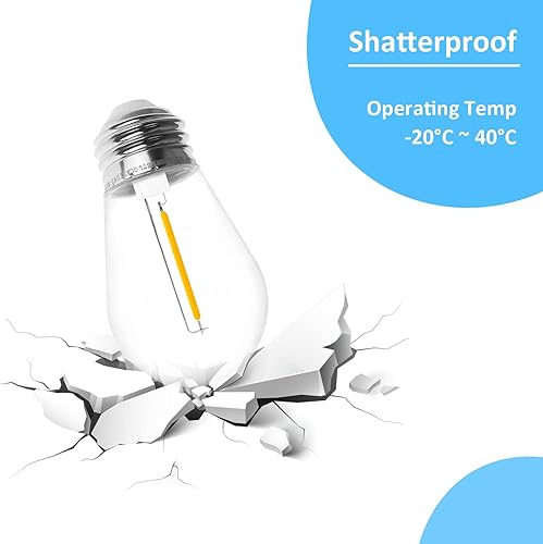 Miniatura 3 de Jslinter S14 - Tira de luces de 5000 K de luz diurna para exteriores, inastillables e impermeables, equivalente a 1 vatio LED de 11 W, base E26 no