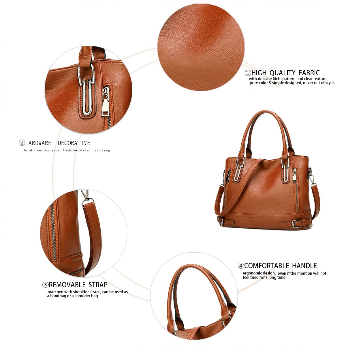 BUKESIYI Donna Borse a Mano Borsa a Tracoll Marca Spalla Elegante Tote 2024 PU Pelle IT77212 Marrone