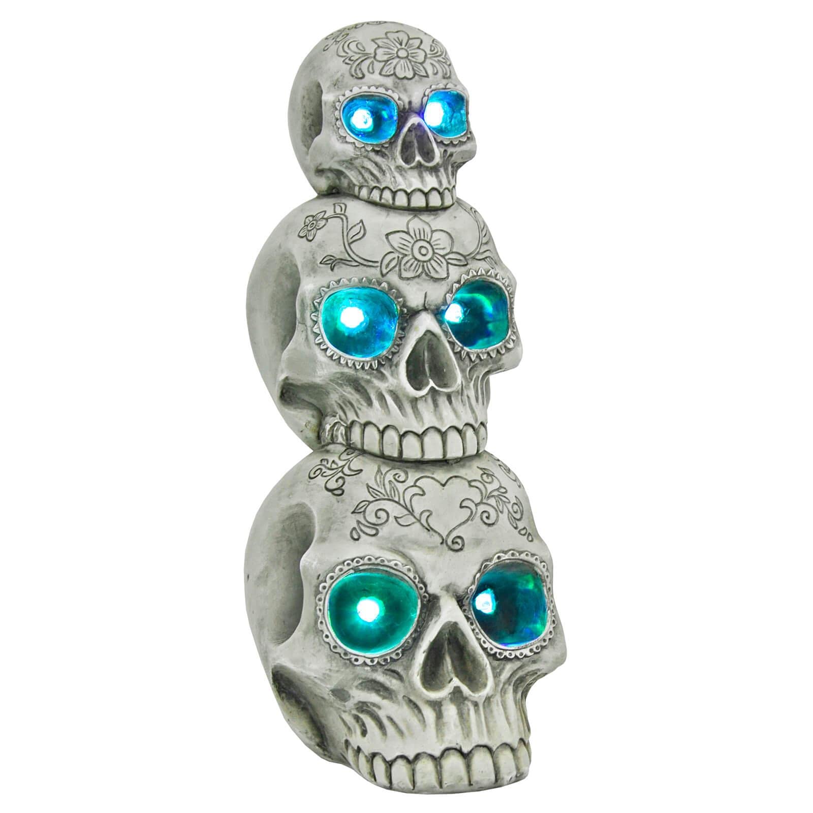 Triple Skull Stack Light Up Halloween Decoration Colour Change Day Of The Dead 30cm