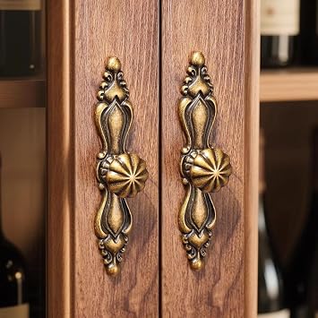 MFYS Retro Cabinet Pulls Handle French Antique Bronze Drawer Pull Handle Vintage Brass Back Plate Dresser Handles 1, Small Backplate with knob