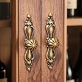Retro Cabinet Pulls Handle French Antique Bronze Drawer Pull Handle Vintage Brass Back Plate Dresser Handles (1, Large Backplate with knob)