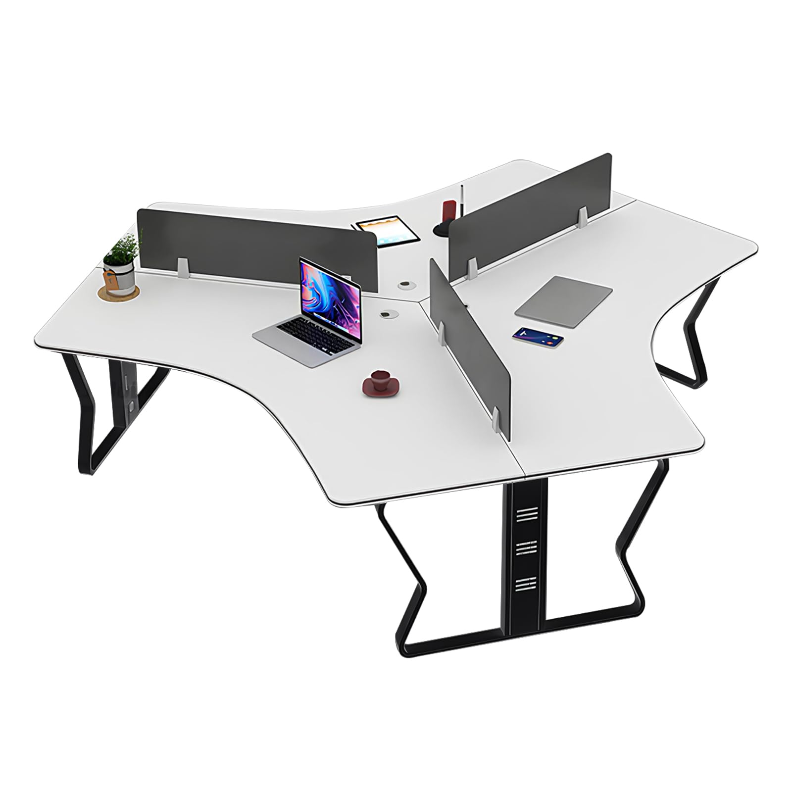 Amazon.co.jp: 法人向け  オフィスデスク、U字型、3/5/6/7/8/9人掛け、ワークデスク、組み合わせ可能デスク、2.5CM厚のデスクトップ、スチールフレーム、ケーブルトラフ付き、デスクトップスクリーン  白いデスクトップ-黒いフレーム 3人掛け : 文房具・オフィス用品