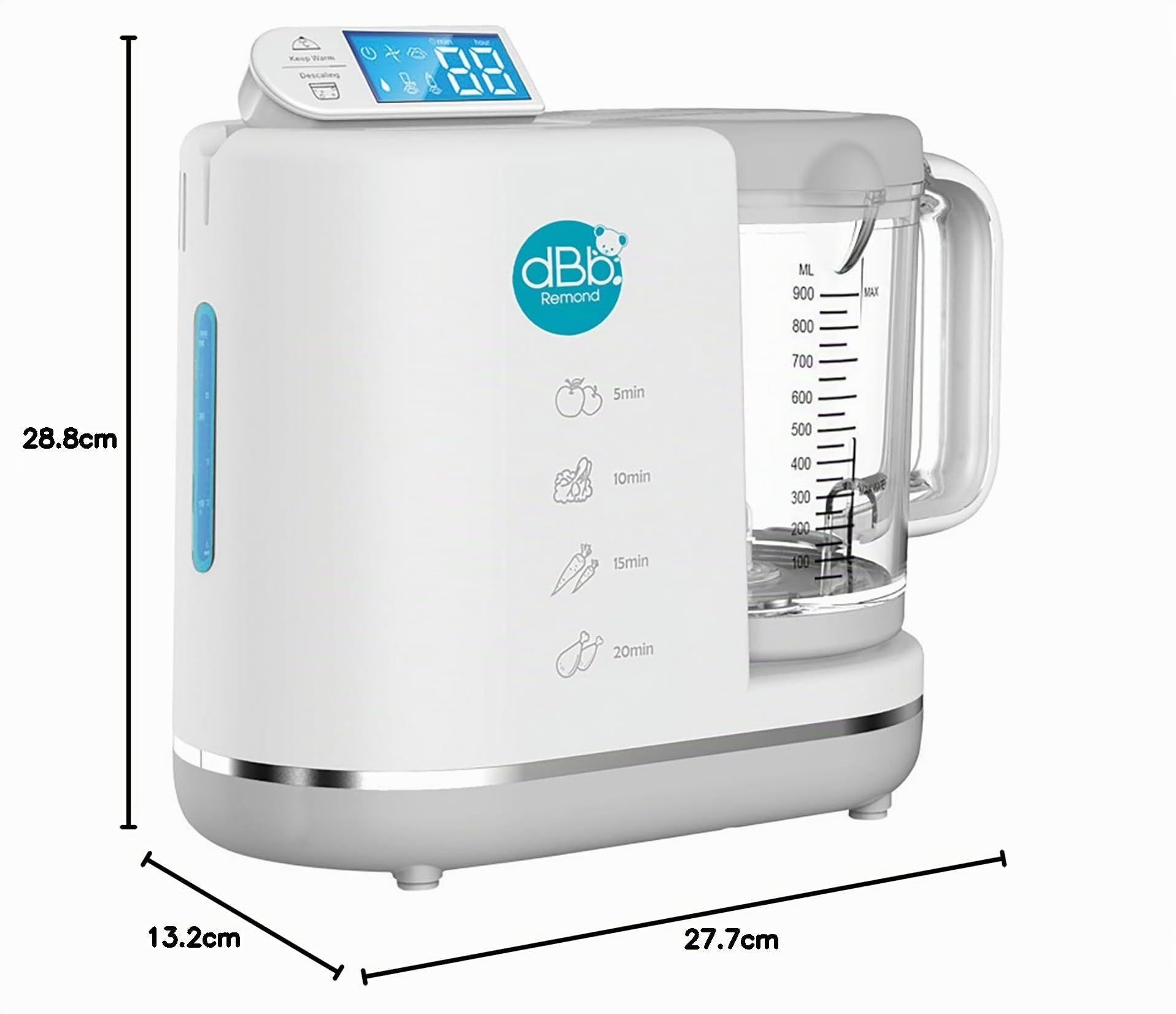 dBb Remond Robot da cucina per bambini, multifunzione, 6 in 1, cottura a vapore, misto, ascia, sterilizza, riscaldamento, scongelamento, autopulente, bianco e grigio