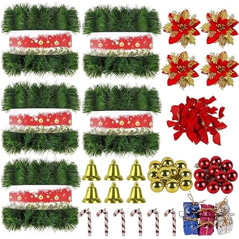 5 Pack 250FT Christmas Garland Flower for Christmas and Non-Lit Soft Greenery Holiday Decor for Outdoor Indoor Artificial Christmas Twist Garland Home Artificial Greenery Wedding Party Decoration Cover
