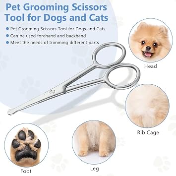 Dog Grooming Scissors, Fashion Hair Cutting Scissors Kit, Stainless Steel Pet Grooming Scissors for Dogs and Cats, with Safe Round Tips, Home Professional Grooming Tool for Your Beloved Pets