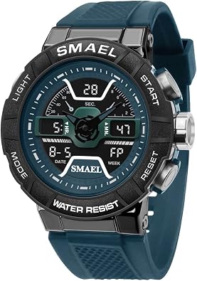 SMAEL Men Watches 50m Waterproof Sports Quartz Luxury Man Watch Brands Stopwatch LED Back Light 8067 Male Clock Wristwatches Dark Green