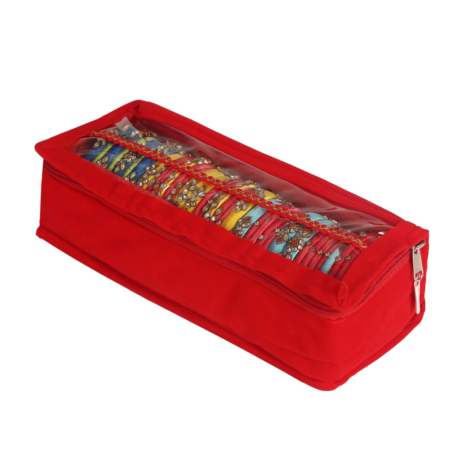FRILZON Zipper Bangle storage Box for women/Bangle Organizer Box/Jewellery Storage Box Pouch/Case with Tranasparent Top/Chudi Set Storage Display Box For Bangles,Watch,Bride Gift/return gift Red (B0DGD8PBVF) Amazon Price History, Amazon Price Tracker