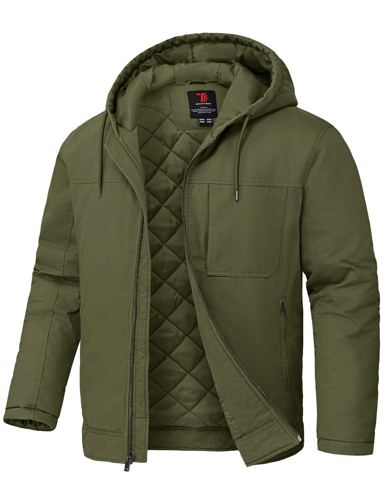 TBMPOY Men's Winter Work Jackets Hooded Cotton Quilted Lined Warm Coats | Quilted Lined, 4 Pockets, Workwear, Fishing, Casual, Active, Utility Jacket