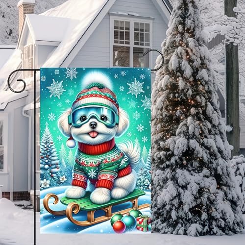 Image of BlissYard Garden Flag Maltese Snowflakes Winter 12x18 Inch Polyester