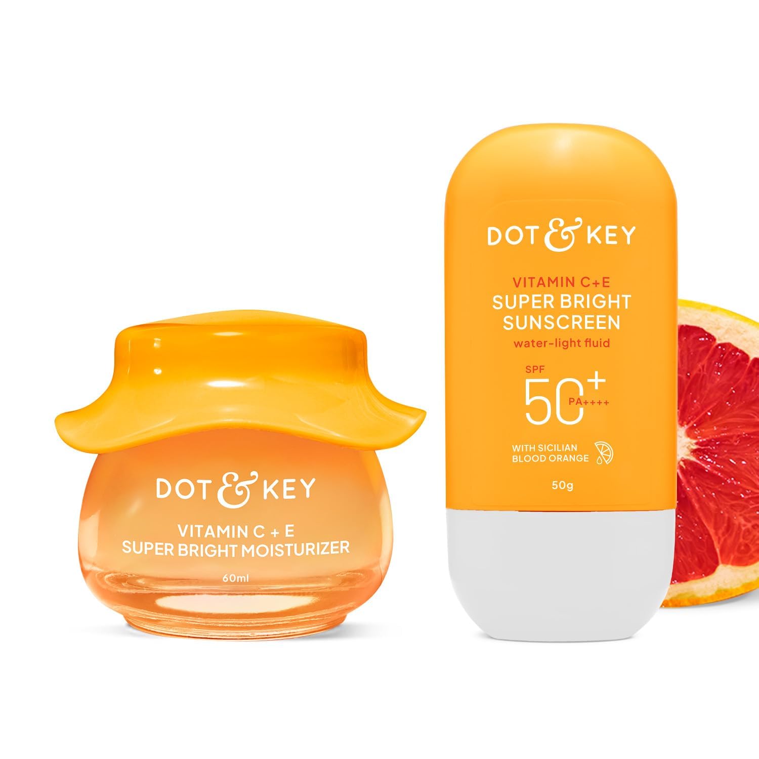 dot & key vitamin c daily glow essentials skin care combo (vitamin c sunscreen spf 50 pa+++ 50gm & vitamin c moisturizer 60gm)|for glowing skin