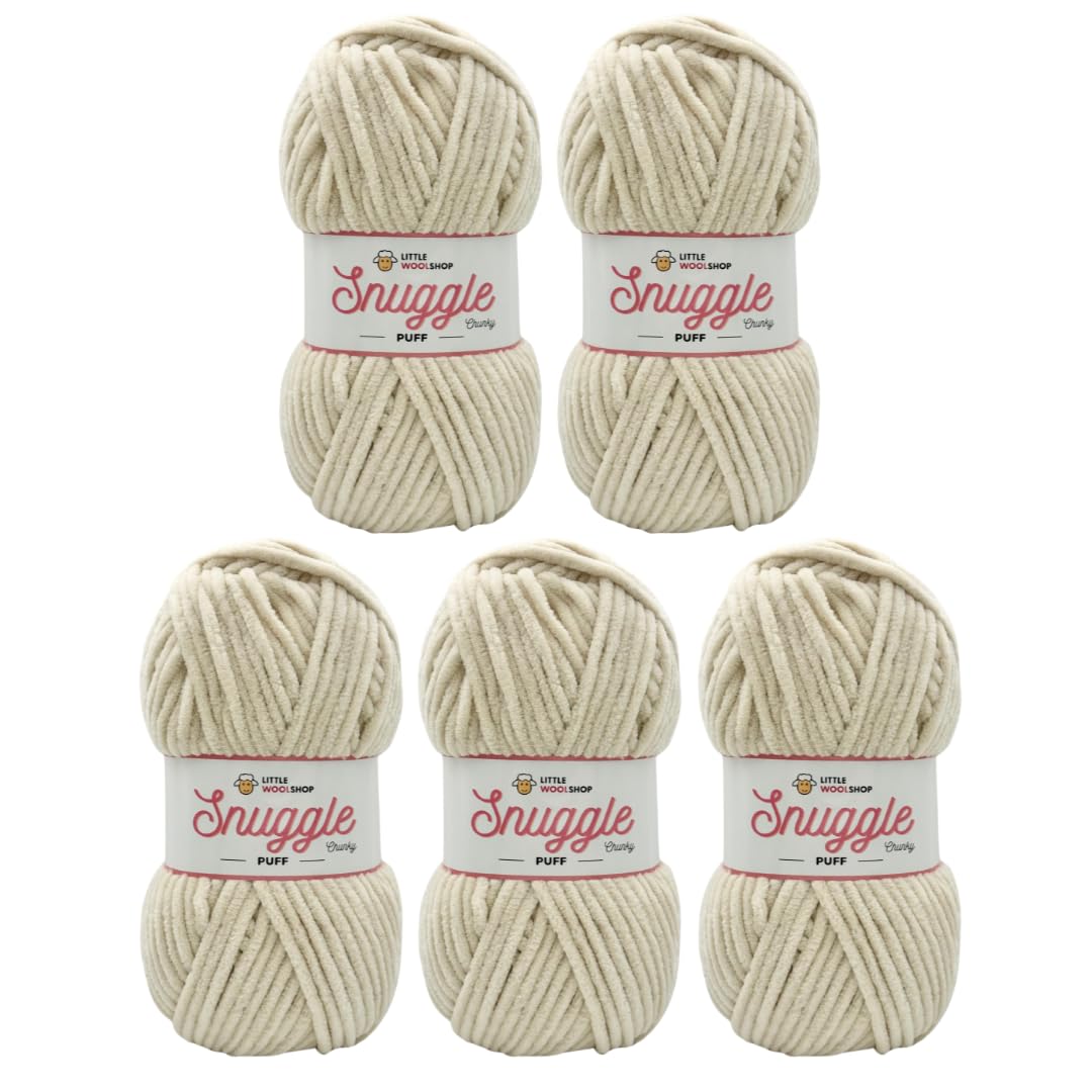 LittleWoolShop Snuggle Puff Chunky Chenille Yarn 100g - 100% Supersoft Polyester (Oyster Cream 4281, Pack of 5) — image 1