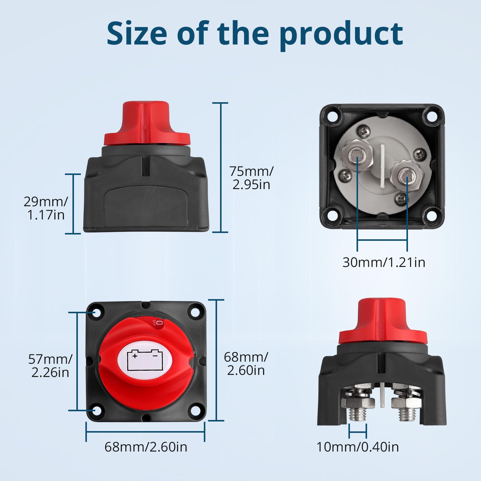 Odłącznik akumulatora 275 A 12 V, wyłącznik główny akumulatora wysokiego prądu 12 V, wodoszczelny IP45, do samochodu, kampera, łodzi, ciężarówki, traktora, 12-48 V DC