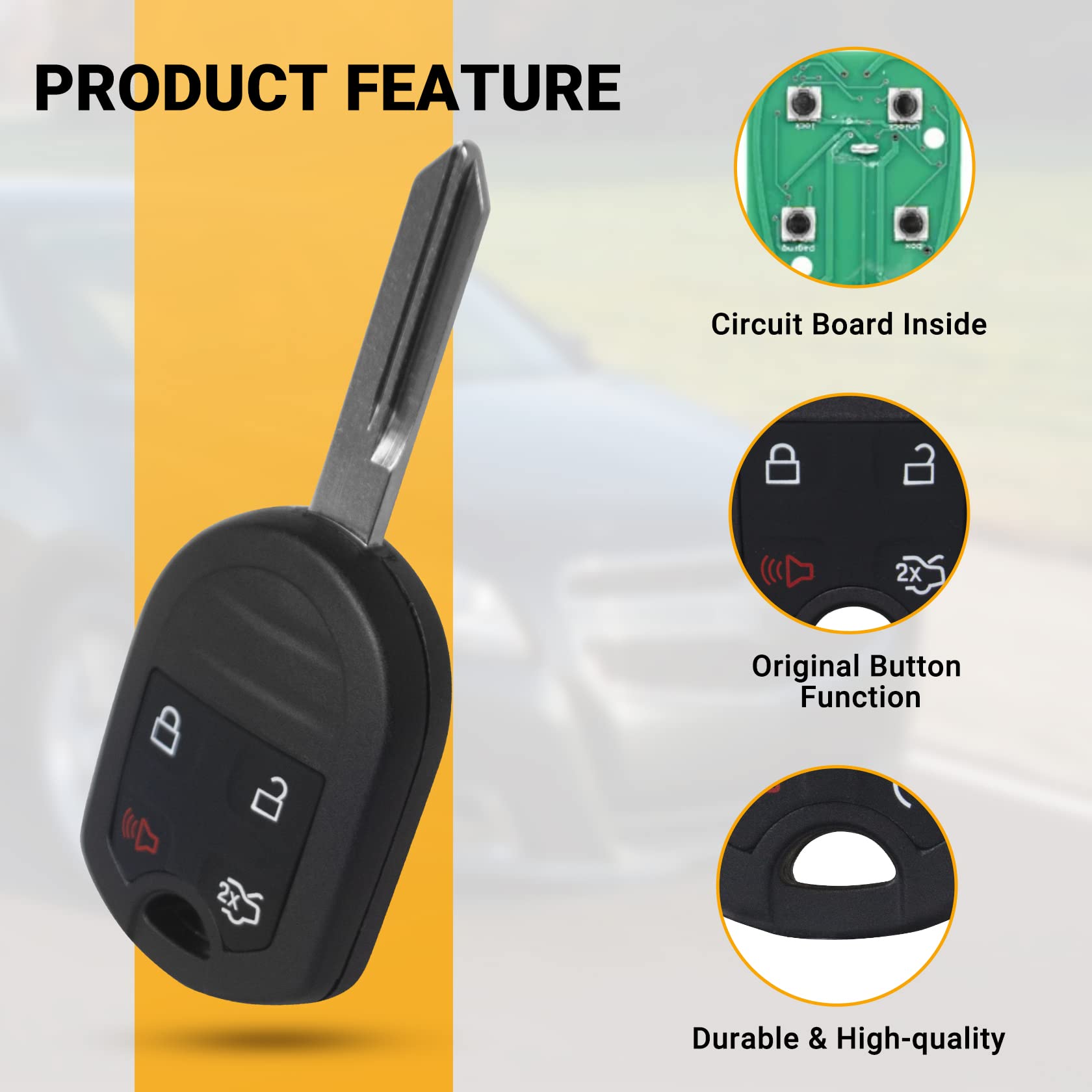 Telecomando di ricambio per chiave auto, compatibile con Ford Explore, Mustang, Expedition, Focus, Edge, Lincoln, Mazda, Mercury, 4 pulsanti, CWTWB1U793, confezione da 2