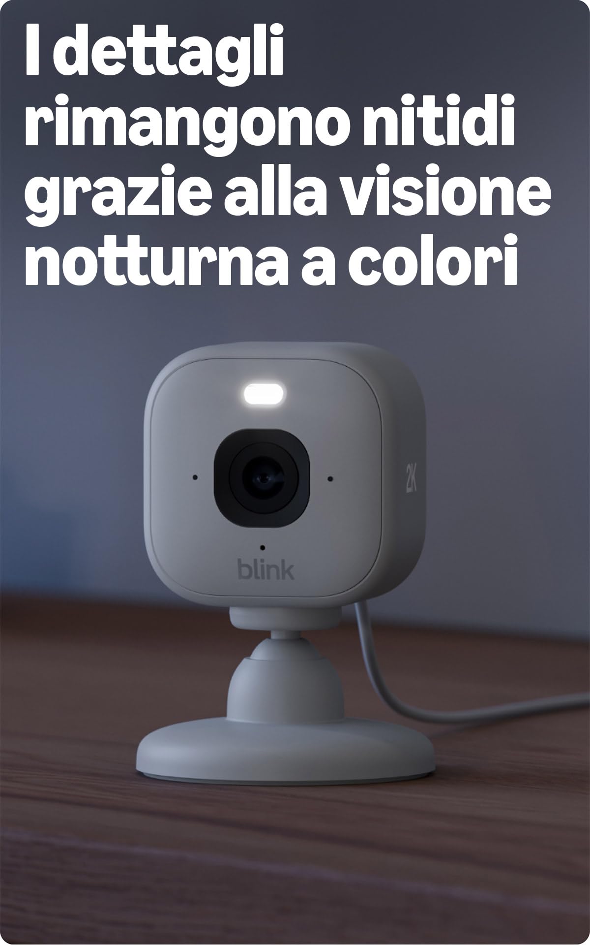 Videocamera Mini 2K+ Blink (ultimo modello) | Videocamera di sicurezza domestica con alimentatore plug-in, risoluzione video 2K, zoom 4x, visione notturna a colori | 2 videocamere – Bianche