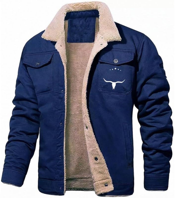 HOTYD Men's Western Fleece Jacket Warm Winter Fleece Lined Coat Lapel Work Cargo Jackets Sherpa Lined Trucker Jackets
