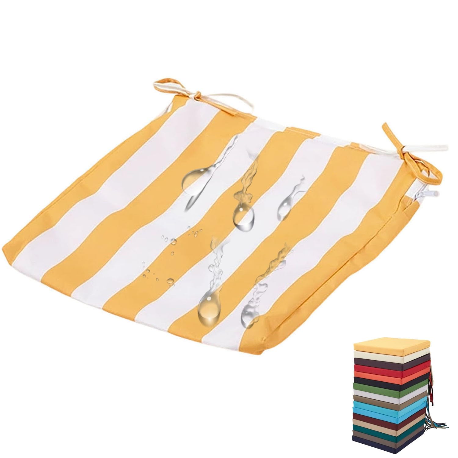PLCIVSA Outdoor Seat Cushion Covers Waterproof with Zipper,Replacement Outdoor Patio Chair Cushion Slipcover 60x60cm 50x50cm Chair Pads Covers for Garden Rattan Furnitur(Yellow white,48x48x10cm)