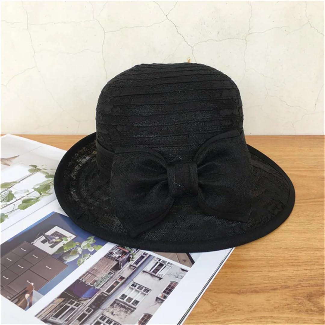 Yeuyyben Cappello da sole estivo da donna, in pizzo, elegante, con fiocco