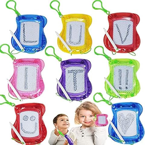KINIA 8 Pack Magnetic Drawing Board Fidgets Keychain Party Favors for Kids - Backpack Clip Boards, Erasable Doodle Sketch & Writing Pad for Girls and Boys (Magnetic Board Keychain, 8 Pack) Cover