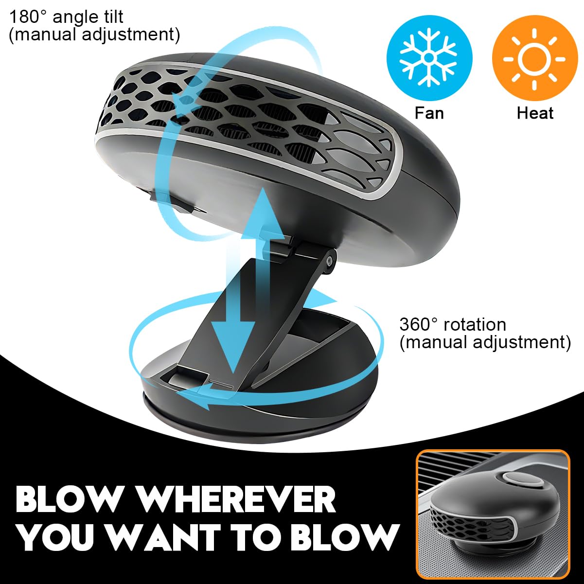Leaflai Chauffage de Voiture 12 V Chauffage de Voiture Portable à Brancher sur l'allume-Cigare 150 W Chauffage Rapide Appareil de dégivrage et de désembuage du Pare-Brise pour Toutes Les Voitures