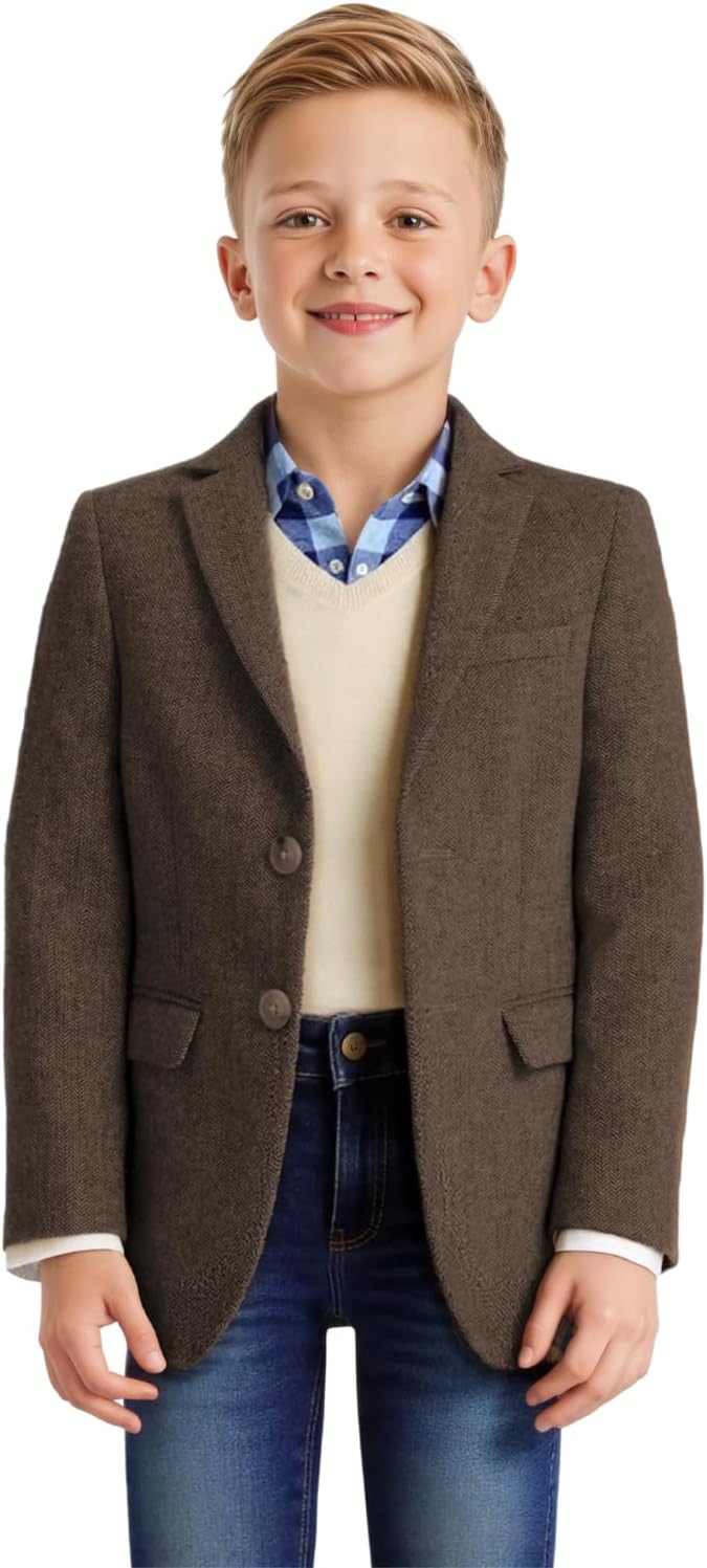Retro Tweed Boys Suit Blazer Herringbone Jacket for Kids Slim Fit Classic Sport Coat Formal Kid Tuxedo Prom Party Wear