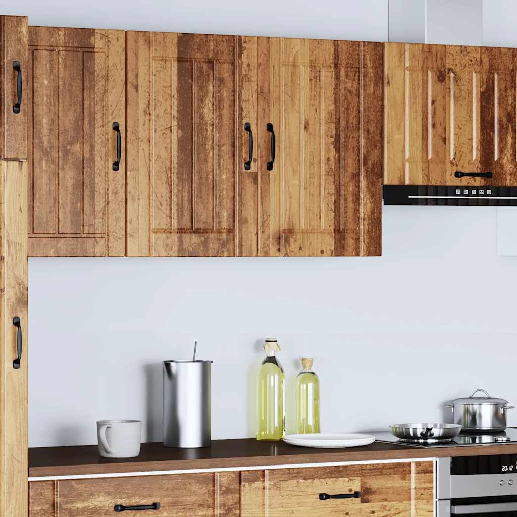 Armoire Murale de Cuisine en Bois d'ingénierie Lucca Vieux Bois avec Portes en Verre pour Rangement Efficace et décoration Pratique dans Salle à Manger ou Cuisine