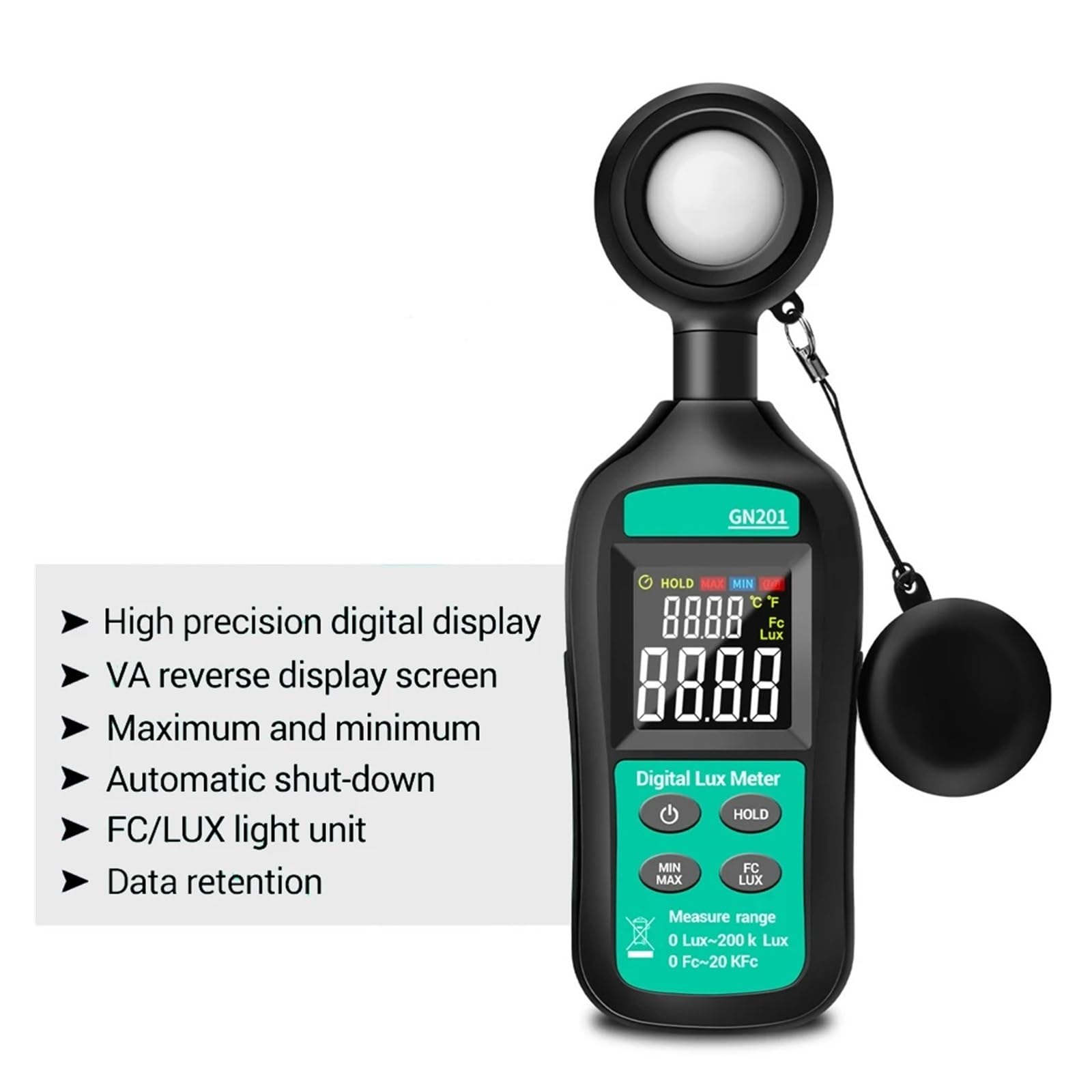 Luxómetro Medidor de luz Digital 200K Lux Metro Fotómetro Medidor UV Radiómetro UV Iluminómetro de Mano Fotómetro Medir el Brillo