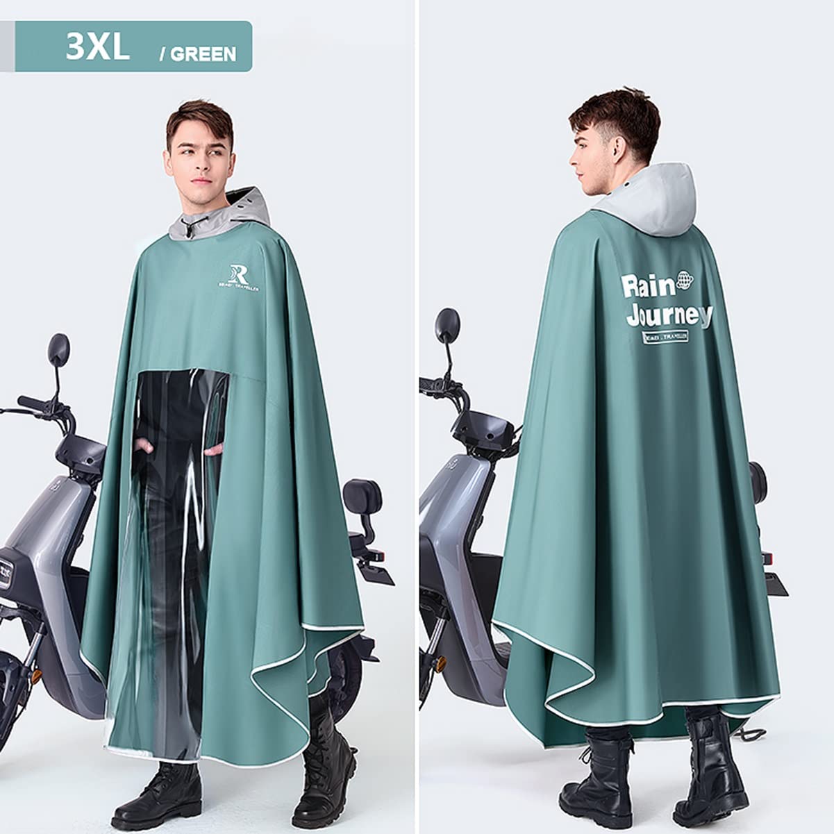 Peleryna przeciwdeszczowa rowerowa Poncho na rower E-Bike Pokrowiec na hulajnogę Wodoodporny, wiatroszczelny, unisex z kapturem(Green,Medium)