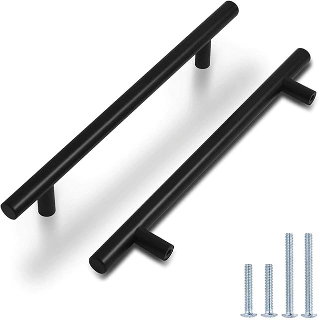 Probrico Black Kitchen Cabinet Handles, Matte Black Cupboard Door Handle Pulls, Stainless Steel T Bar Handles, 6.3 Inch (160mm) Hole Spacing Black Door Handle Pulls, 15 Pack