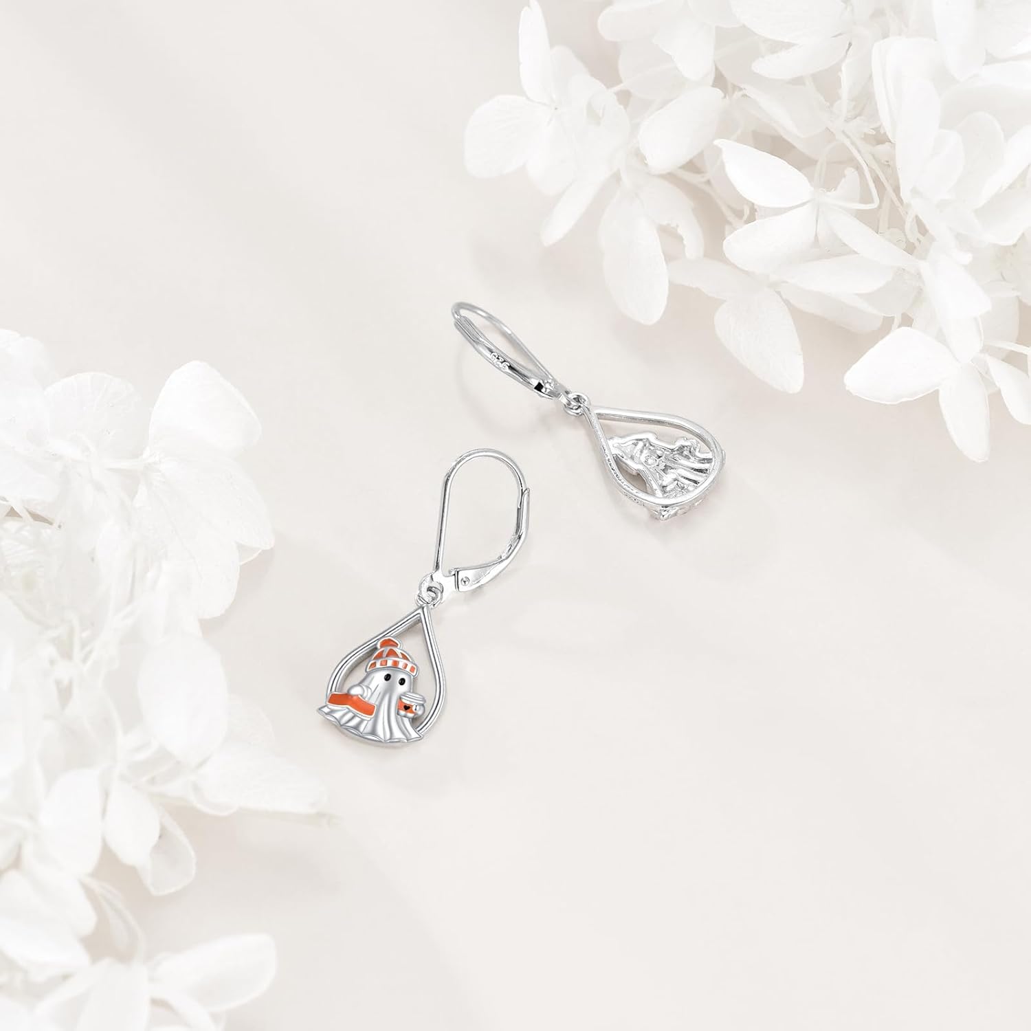 Ghost Leverback Earrings for Women 925 Sterling Silver Cute Ghost Dangle Drop Earrings Jewelry Halloween Gifts For Women - Image 5