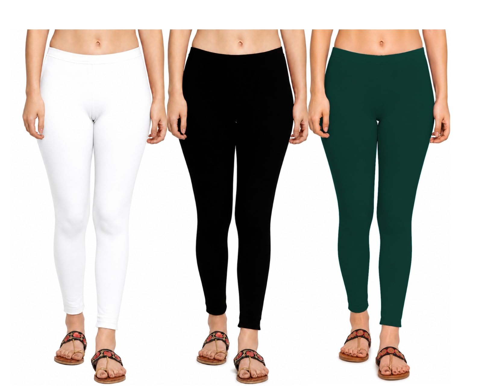 Women’s Cotton Stretchable Leggings Pack of 3 | Soft Ankle Length Churidar Leggings for Casual, Ethnic-image-34