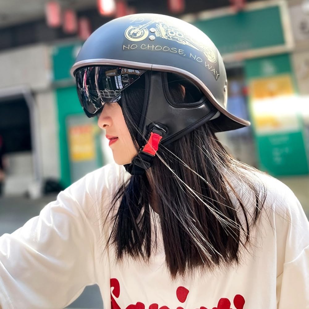 Casco Moto Abierto Retro – Casco Jet Clásico con Gafas Vintage, Homologado ECE 22.06, Ligero para Scooter, Motos Custom y Cafe Racer
