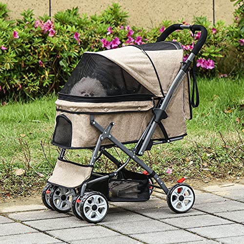 PawHut Travel Pet Stroller for Dogs, Cats, One-Click Fold Jogger Pushchair with Swivel Wheels, Brakes, Basket Storage… - Image 3