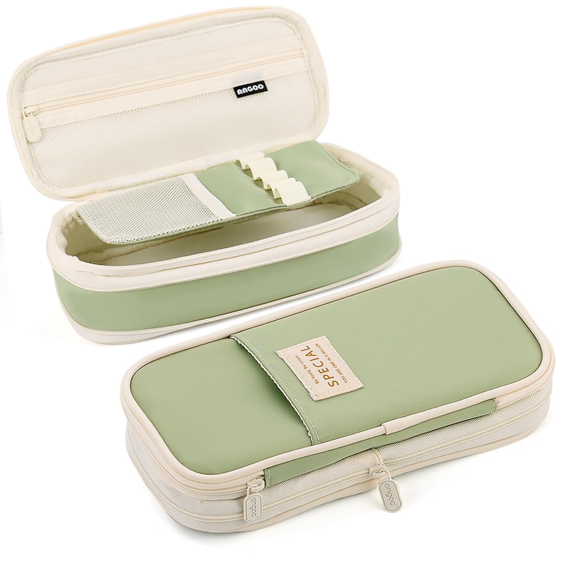 MAMUNU Expandable Pencil case with compartments, Large Capacity Pencil Cases Pencil Bag Pouch Adults, Portable Pencil Case Large School Stationery Organizer, Makeup Cosmetic Bag, Green