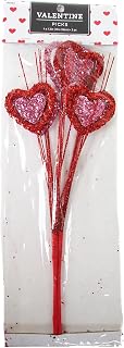 Valentine Pink and Red Heart Glitter Heart Pick Bouquet for Floral Arrangement, Centerpieces - 2 Count - 12 Inches Tall
