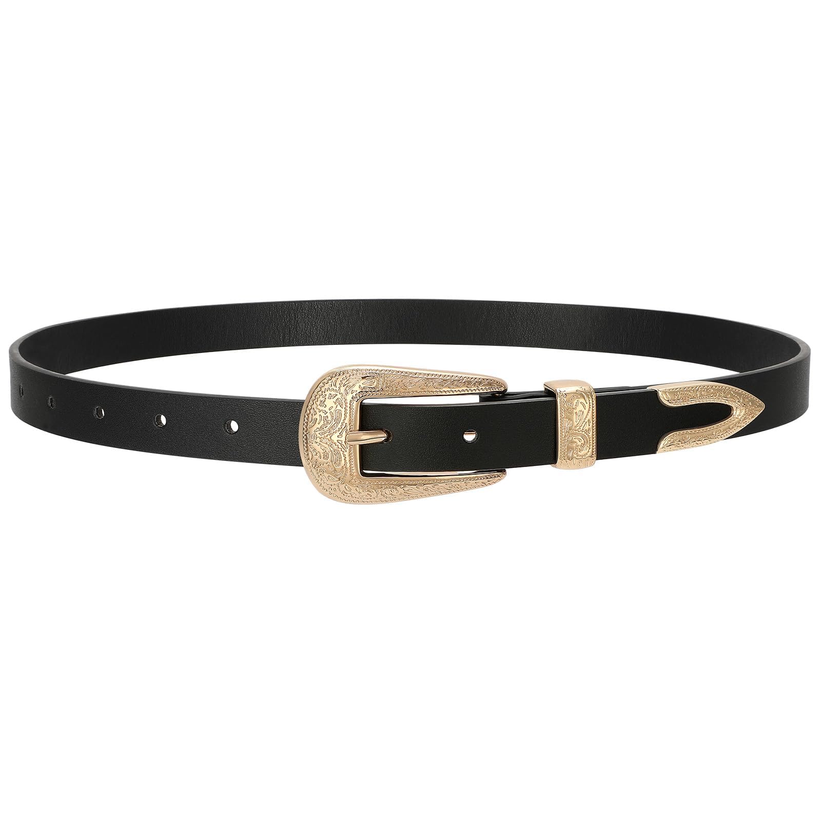 SUOSDEY Western Skinny Leather Belt for Women Cowgirl Cowboy Carving Buckle Waist Belt for Jeans Dresses 0 8