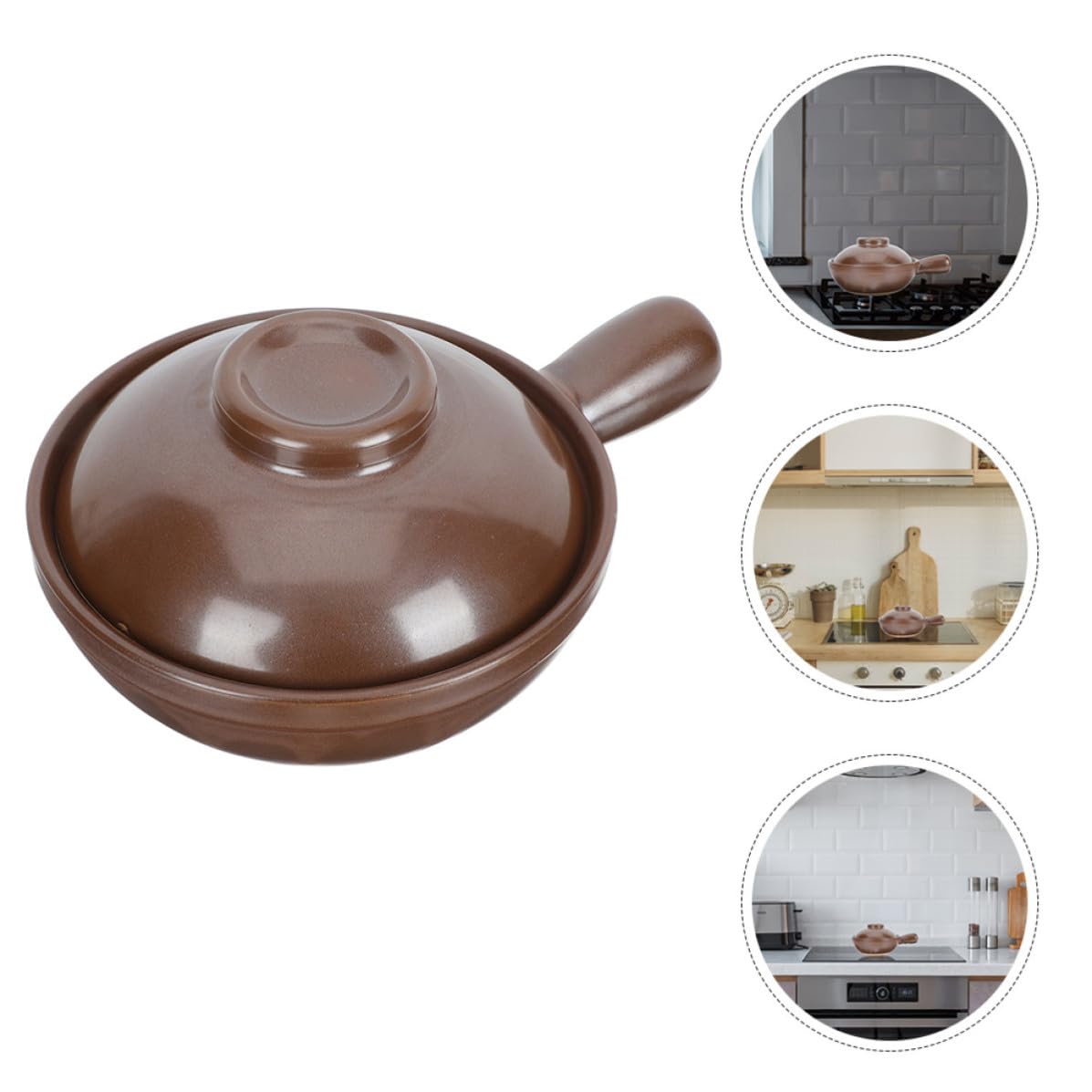 DECHOUS Cazuela de Barro Resistente a Altas Temperaturas para Cocinar Doméstica de 950ml Asa Lateral y Tapa Ventilación para Uso en Casa o Tienda de Alimentos