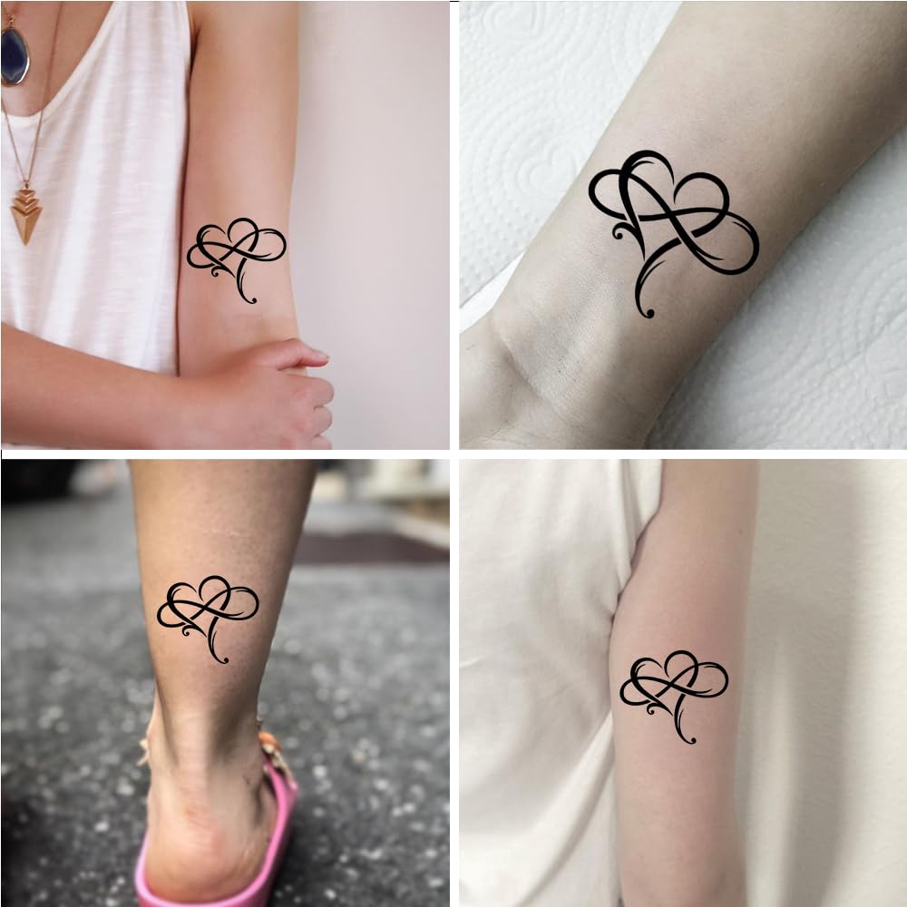 SevenDosong Tattoo Design 6 Sheets Big Heart with Infinity Symbol Temporary Tattoo Realistic Water-Proof Fake Body Art Fake Face Tattoos - Image 3