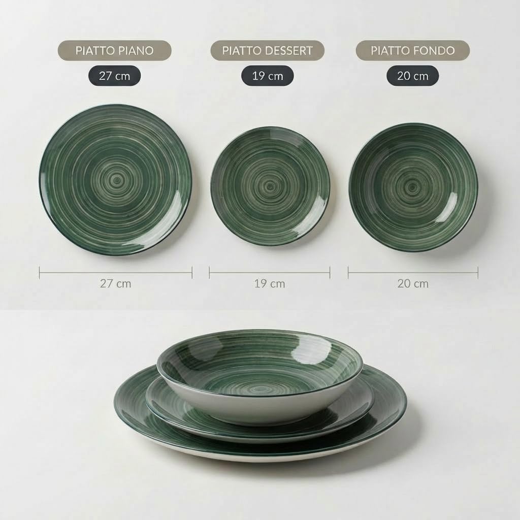 INTRECCI Servizio Piatti – Set Completo per 6 Persone in Porcellana – Design Moderno – Piatti Tavola Eleganti – Compatibili Lavastoviglie e Microonde - Set 18 piatti, modello: Linea Natura
