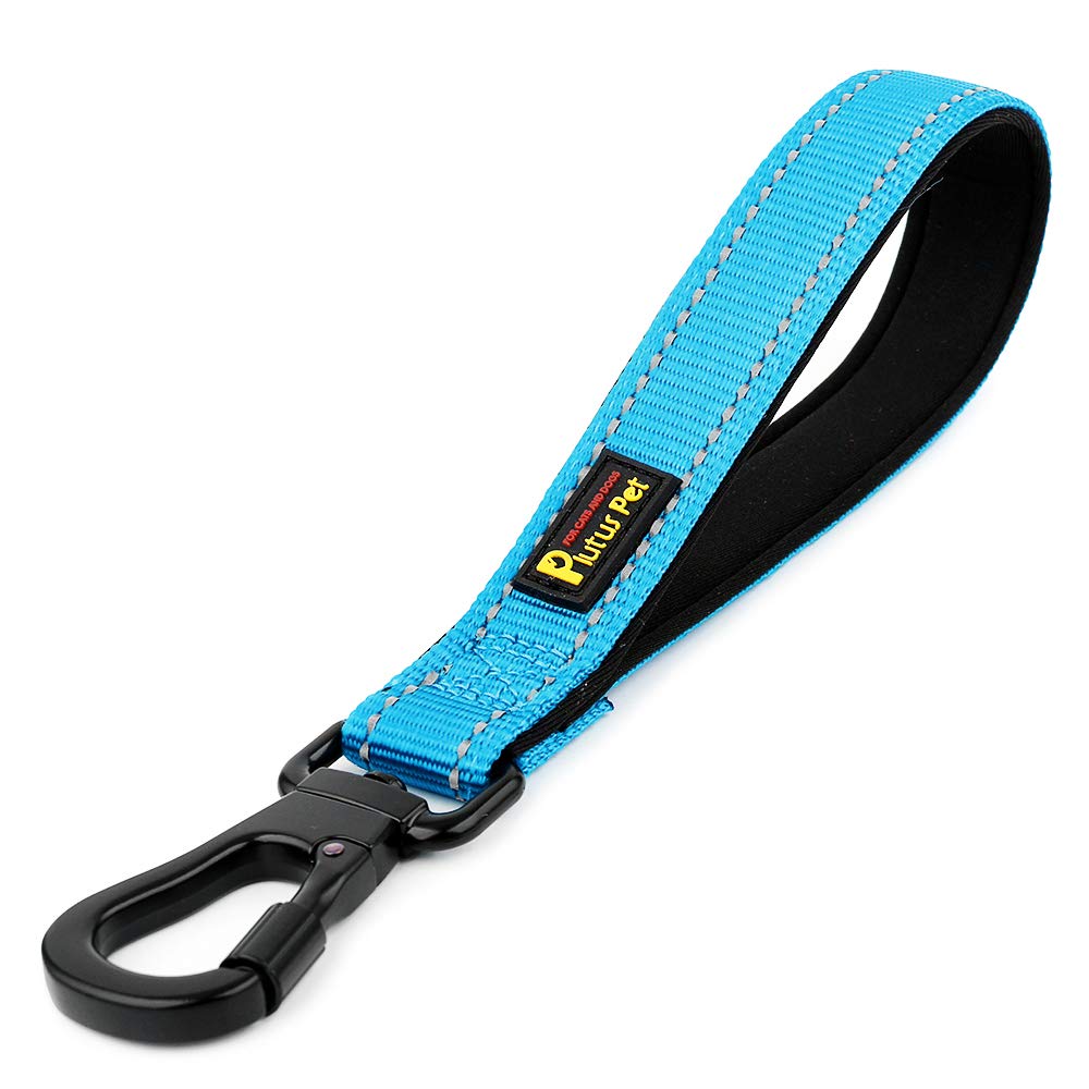 PLUTUS PET 10” Short Dog Leash, Reflective Nylon Padded Handle, Strong Traffic Leash with Carabiner Clip, Perfect for Large or Medium Dogs（10”，Blue