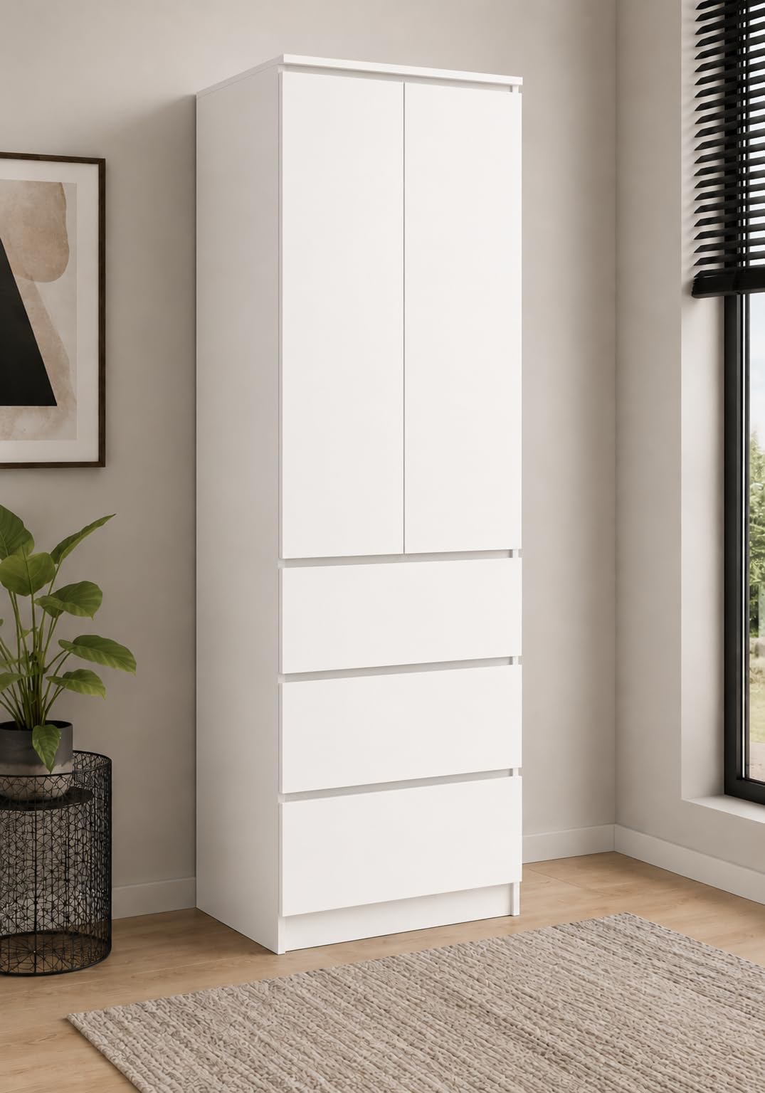 Armadio multiuso con 3 cassetti, 3 scomparti e 2 ante per camera da letto, soggiorno o corridoio, 180,5 x 50 x 40 cm (bianco)